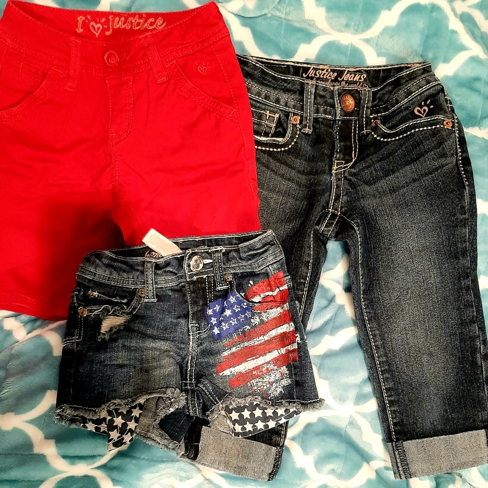 3 pairs of girls 6s Justice shorts